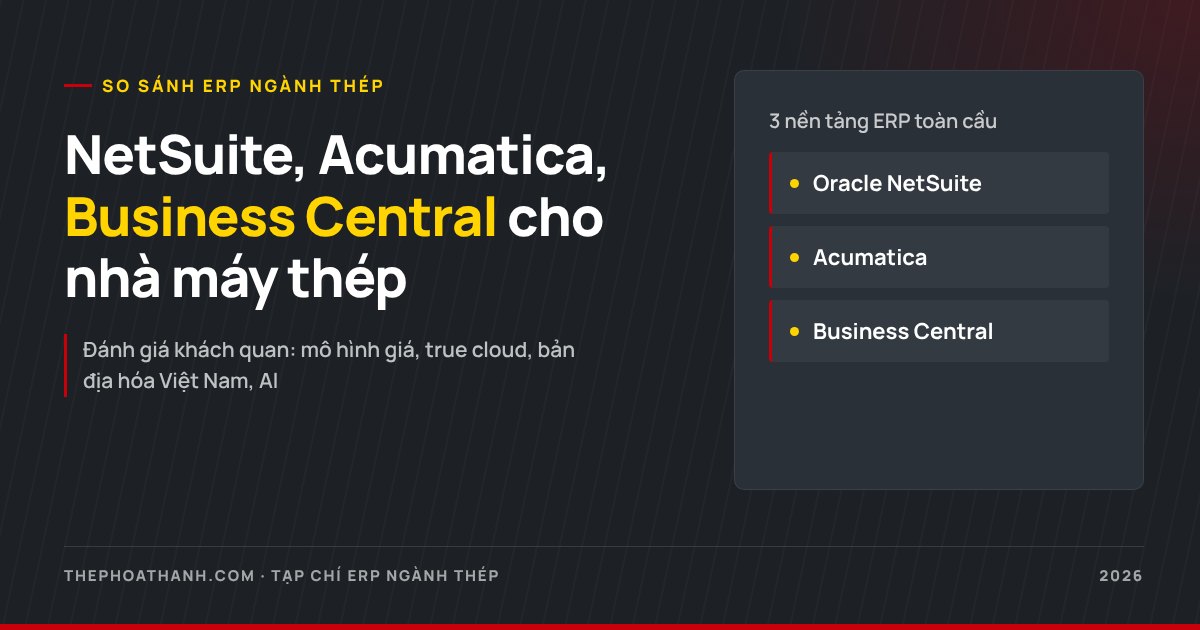 So sánh ERP ngành thép: NetSuite, Acumatica, Business Central theo bài toán vận hành